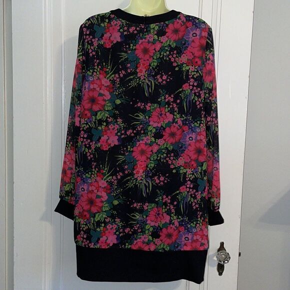 Lovely Doncaster Collection black & pink floral long tunic or dress - Picture 6 of 10
